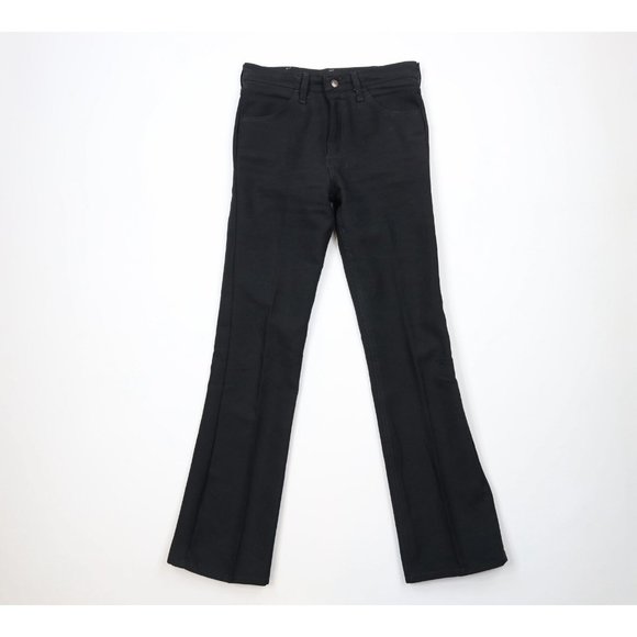 Vintage 70s Wrangler Mens 30x32 Distressed Flared Wide Leg Knit Pants Black USA